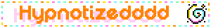 blinkie that says hypnotizedddd with a small squiggly spiral icon